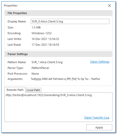 Log File Properties